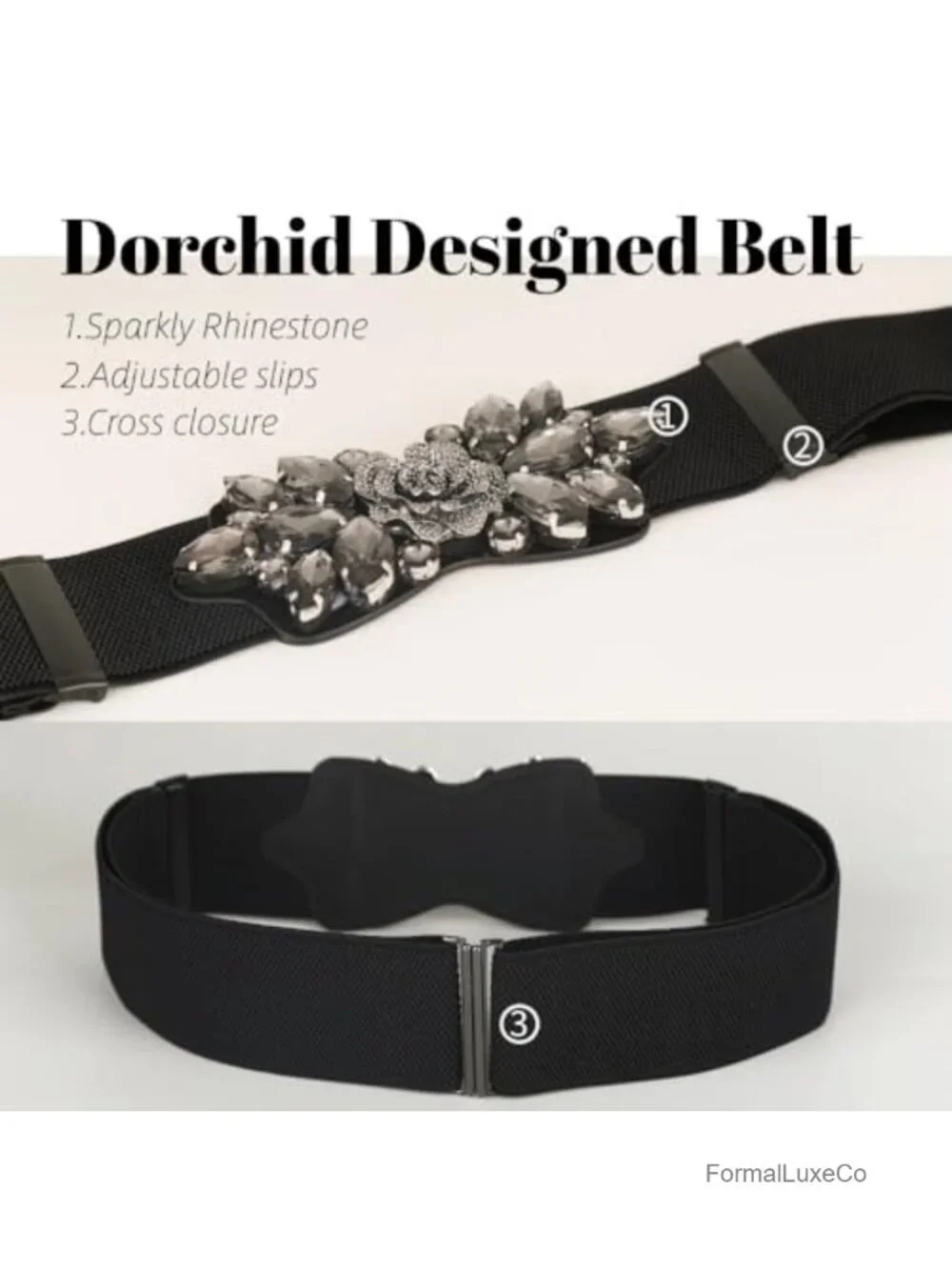 Wide Rhinestone Stretch Waist Belt Women's Crystal Dress Belt